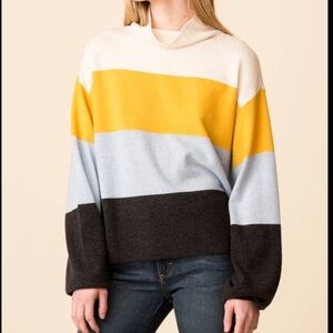 Veronica Beard Faber Oversized Striped Cashmere Turtleneck Sweater Size S